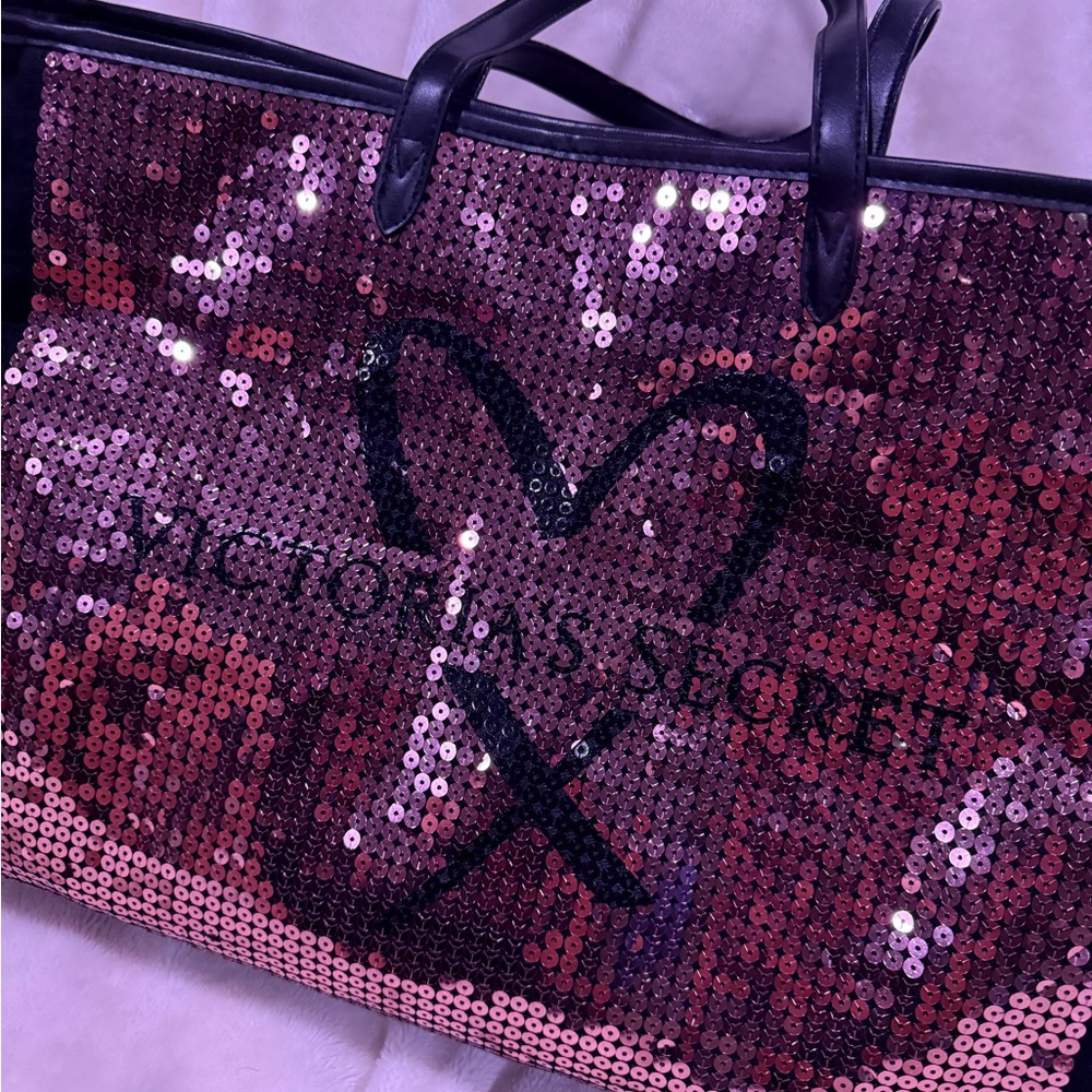 Victoria's Secret Black and Pink Sequin Large Tote - Picture 4 of 6